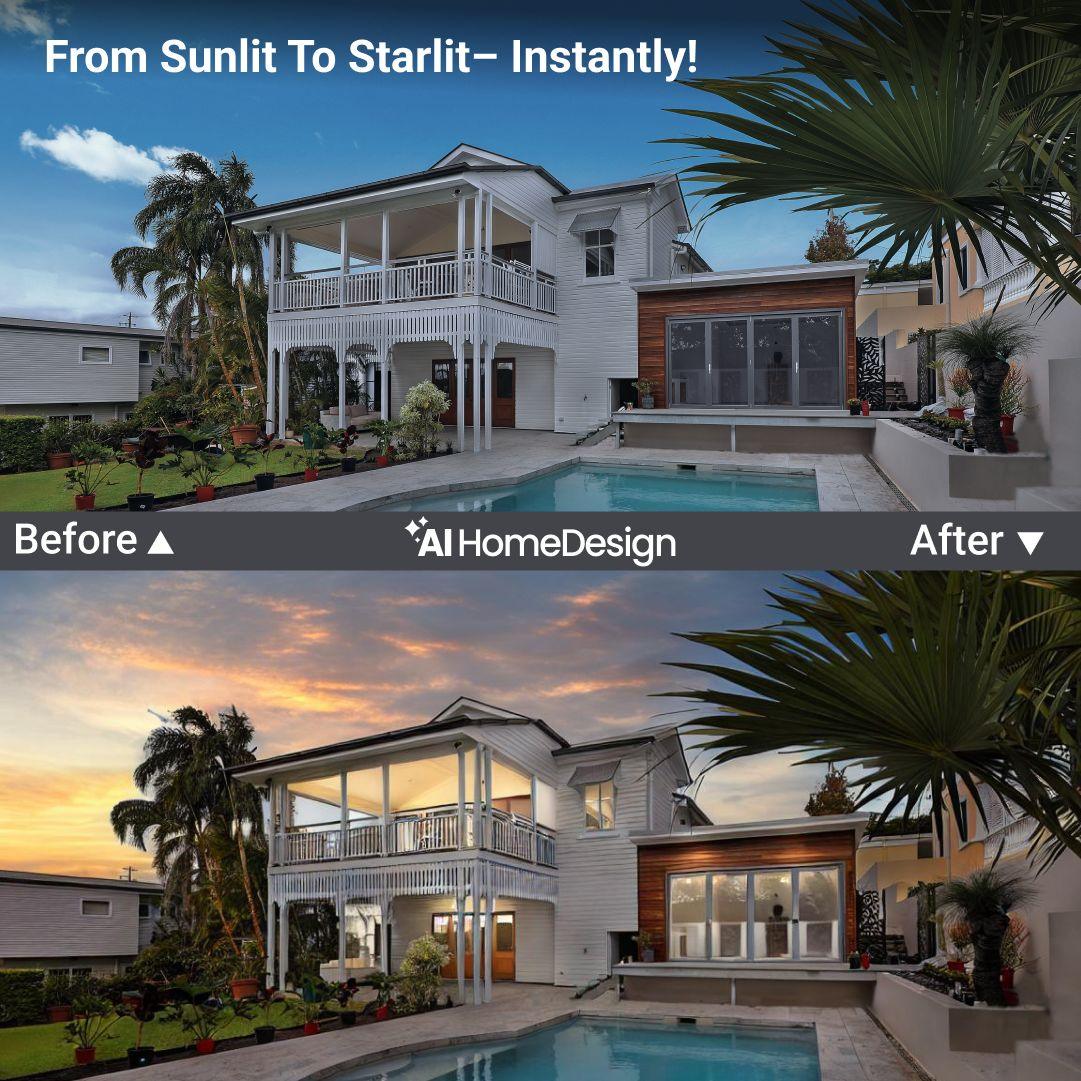 House exterior transformation before and after using AI HomeDesign