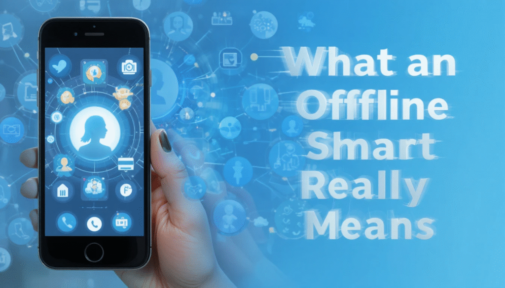 Offline smart home concept with smartphone showing secure connection and privacy protection.